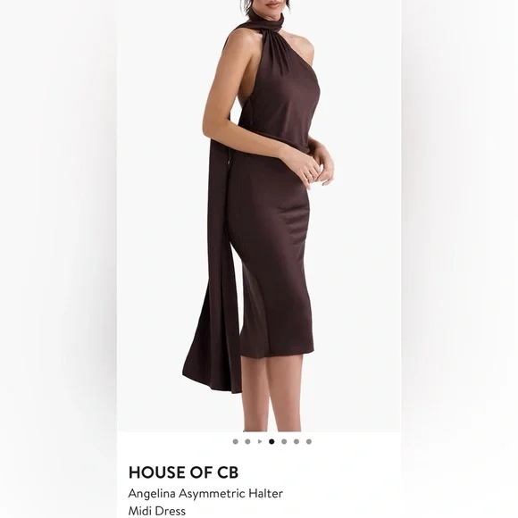 House of CB Brown Asymmetric Halter Midi Dress